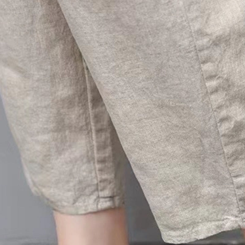 Nimara Ritual Vintage Embroidery Elastic Waist Capri Harem Pants With Pockets