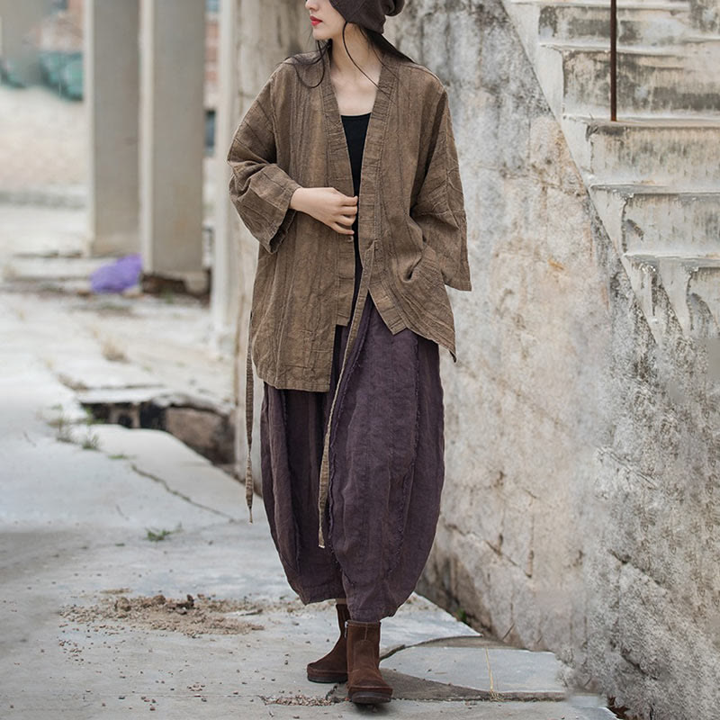 Nimara Ritual Tie Dye Lace-up Design Coat Zen Meditation Open Front Top Jacket
