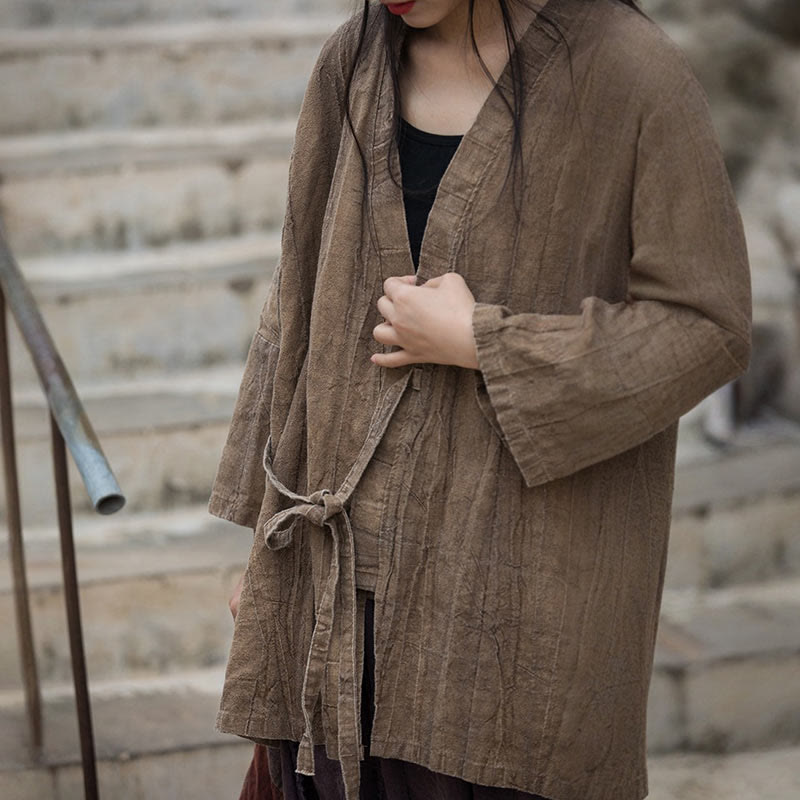 Nimara Ritual Tie Dye Lace-up Design Coat Zen Meditation Open Front Top Jacket