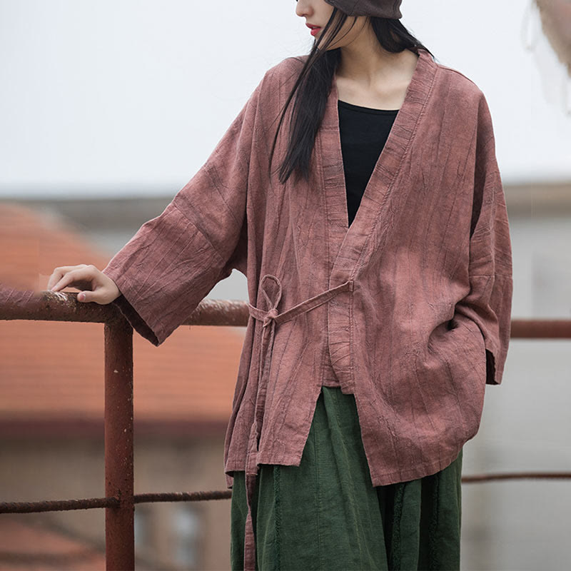 Nimara Ritual Tie Dye Lace-up Design Coat Zen Meditation Open Front Top Jacket