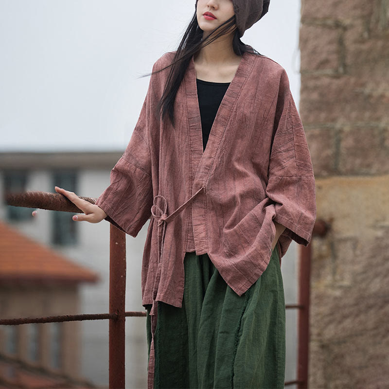 Nimara Ritual Tie Dye Lace-up Design Coat Zen Meditation Open Front Top Jacket