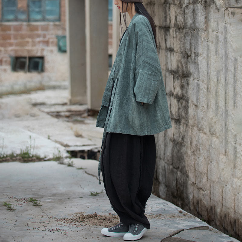 Nimara Ritual Tie Dye Lace-up Design Coat Zen Meditation Open Front Top Jacket
