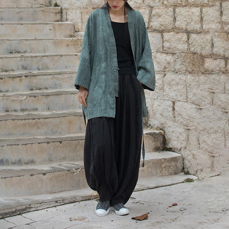 Nimara Ritual Tie Dye Lace-up Design Coat Zen Meditation Open Front Top Jacket