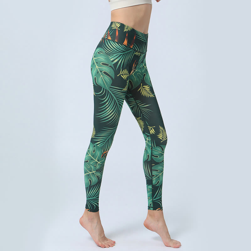 Nimara Ritual Leaves Print Sports Fitness Yoga High Waist Leggings Women's Yoga Pants