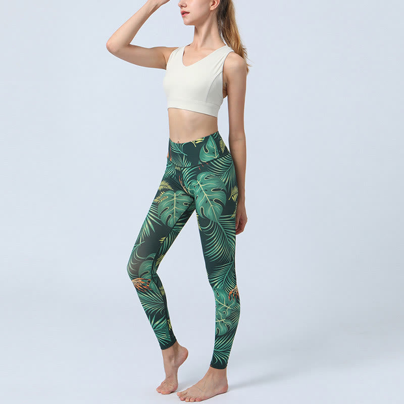 Nimara Ritual Leaves Print Sports Fitness Yoga High Waist Leggings Women's Yoga Pants