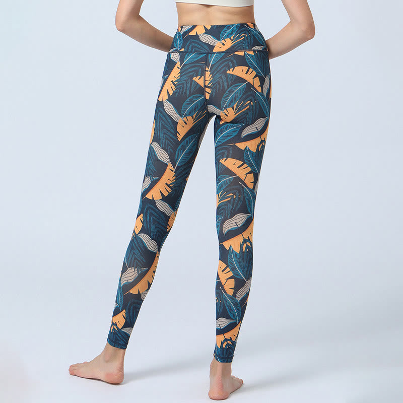 Nimara Ritual Leaves Print Sports Fitness Yoga High Waist Leggings Women's Yoga Pants