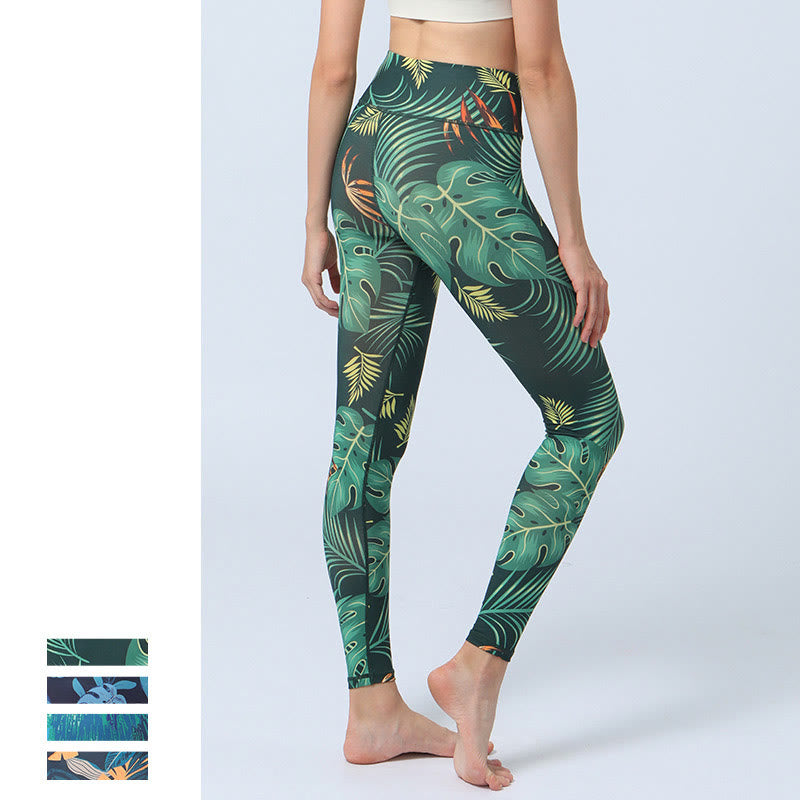 Nimara Ritual Leaves Print Sports Fitness Yoga High Waist Leggings Women's Yoga Pants