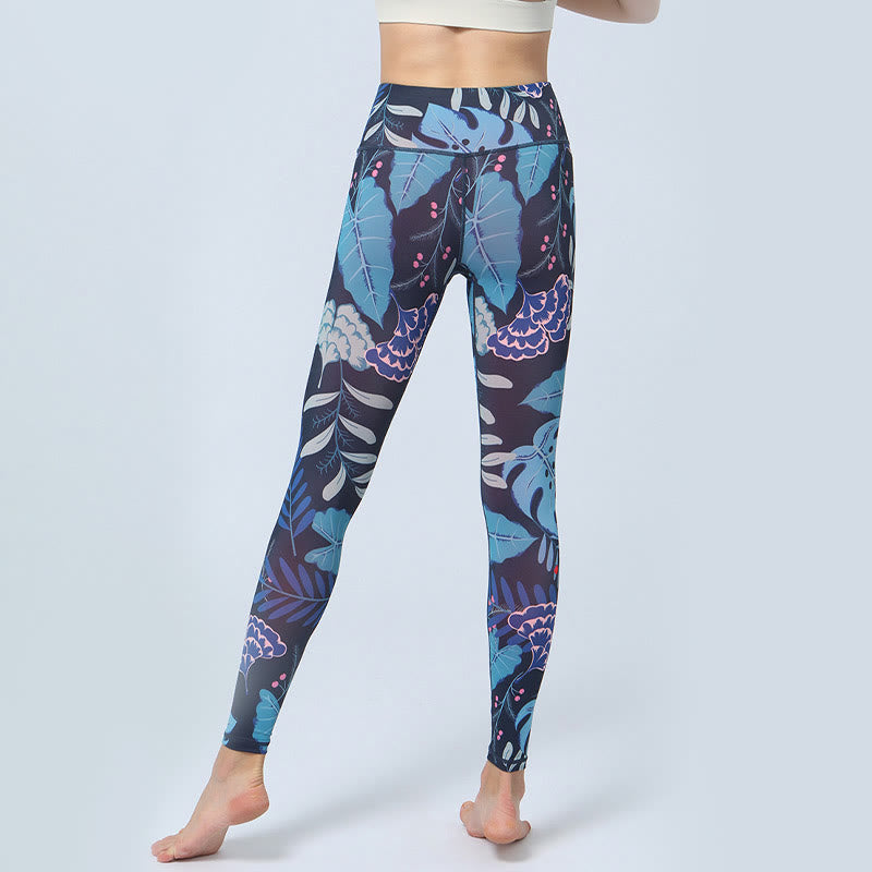 Nimara Ritual Leaves Print Sports Fitness Yoga High Waist Leggings Women's Yoga Pants