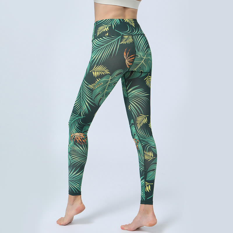 Nimara Ritual Leaves Print Sports Fitness Yoga High Waist Leggings Women's Yoga Pants