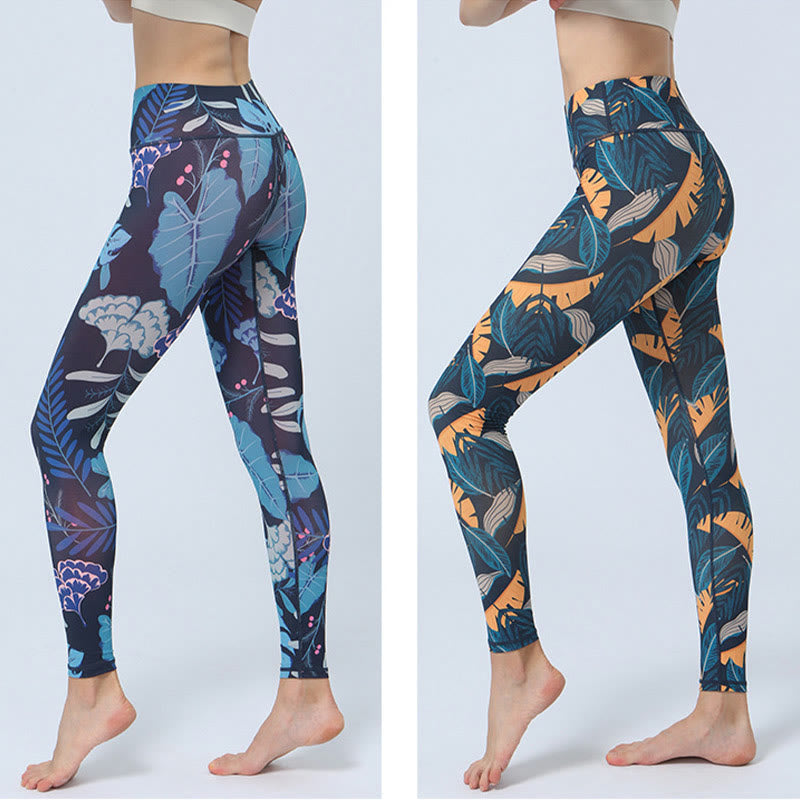 Nimara Ritual Leaves Print Sports Fitness Yoga High Waist Leggings Women's Yoga Pants