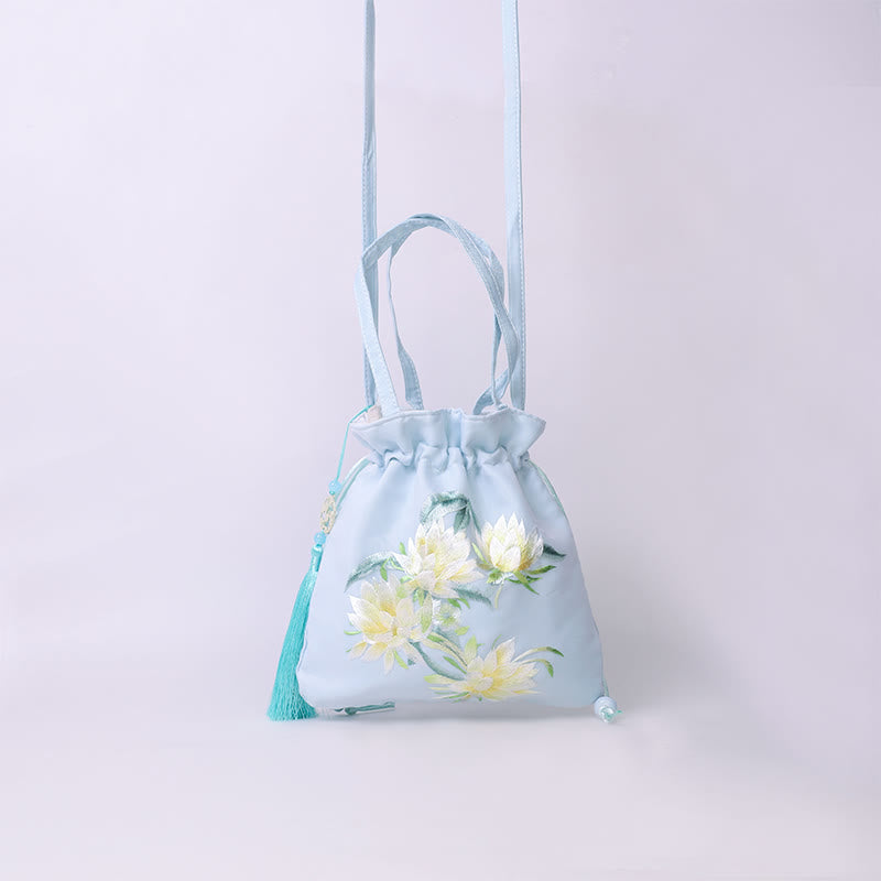 Nimara Ritual Suzhou Embroidery Lotus Deer Epiphyllum Peony Rabbit Cotton Linen Tote Crossbody Bag Shoulder Bag Handbag