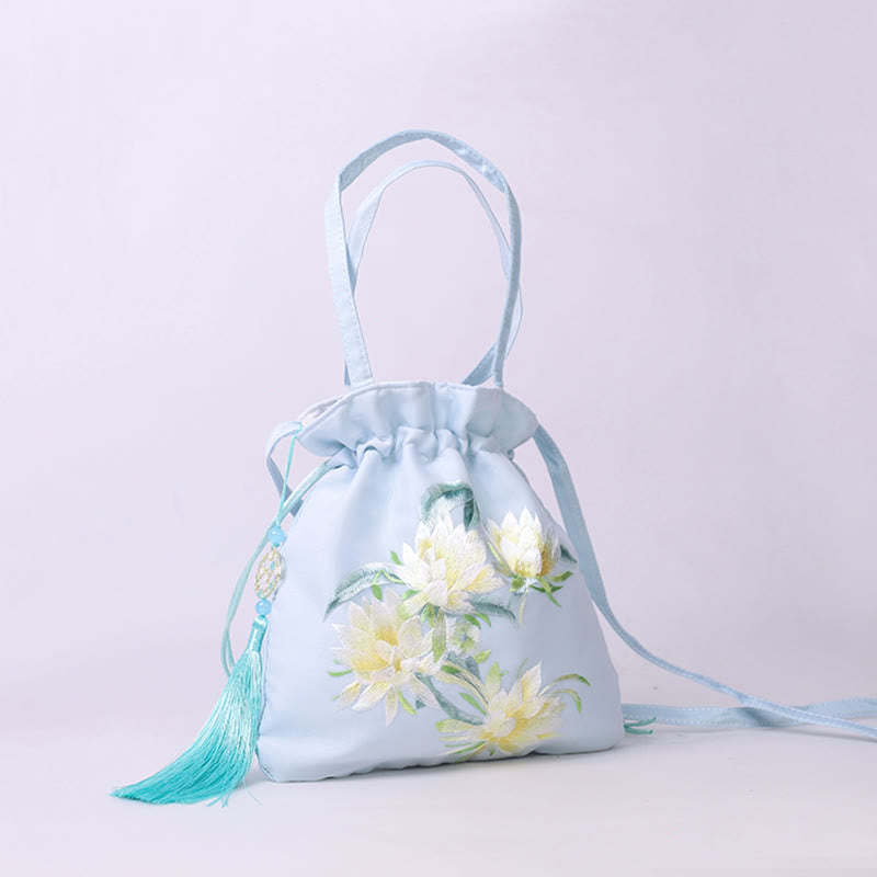 Nimara Ritual Suzhou Embroidery Lotus Deer Epiphyllum Peony Rabbit Cotton Linen Tote Crossbody Bag Shoulder Bag Handbag