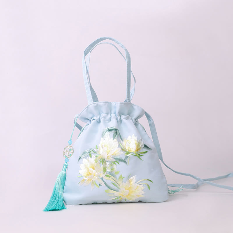 Nimara Ritual Suzhou Embroidery Lotus Deer Epiphyllum Peony Rabbit Cotton Linen Tote Crossbody Bag Shoulder Bag Handbag