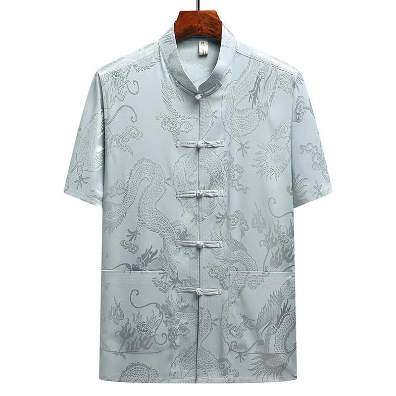 Nimara Ritual Dragon Pattern Tang Suit Hanfu Traditional Uniform Short Sleeve Top Pants Clothing Men's Set