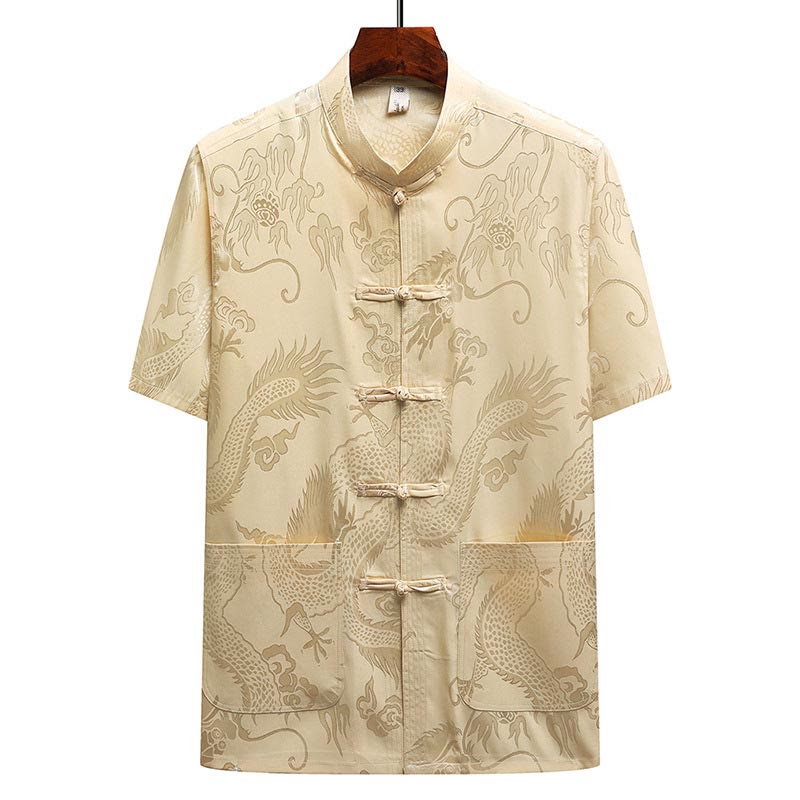 Nimara Ritual Dragon Pattern Tang Suit Hanfu Traditional Uniform Short Sleeve Top Pants Clothing Men's Set
