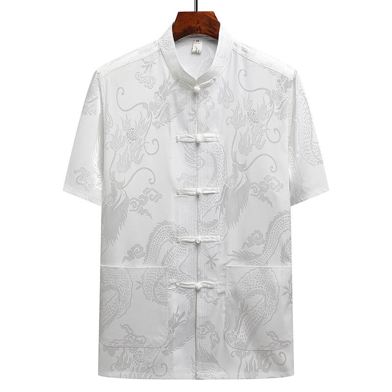 Nimara Ritual Dragon Pattern Tang Suit Hanfu Traditional Uniform Short Sleeve Top Pants Clothing Men's Set