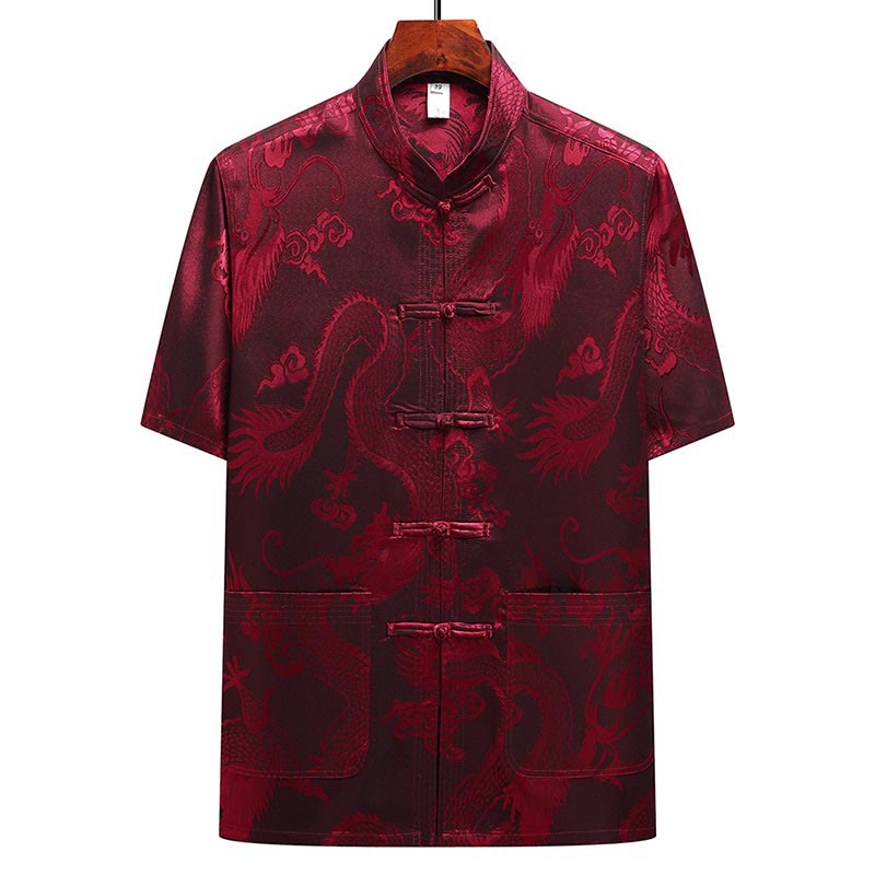 Nimara Ritual Dragon Pattern Tang Suit Hanfu Traditional Uniform Short Sleeve Top Pants Clothing Men's Set