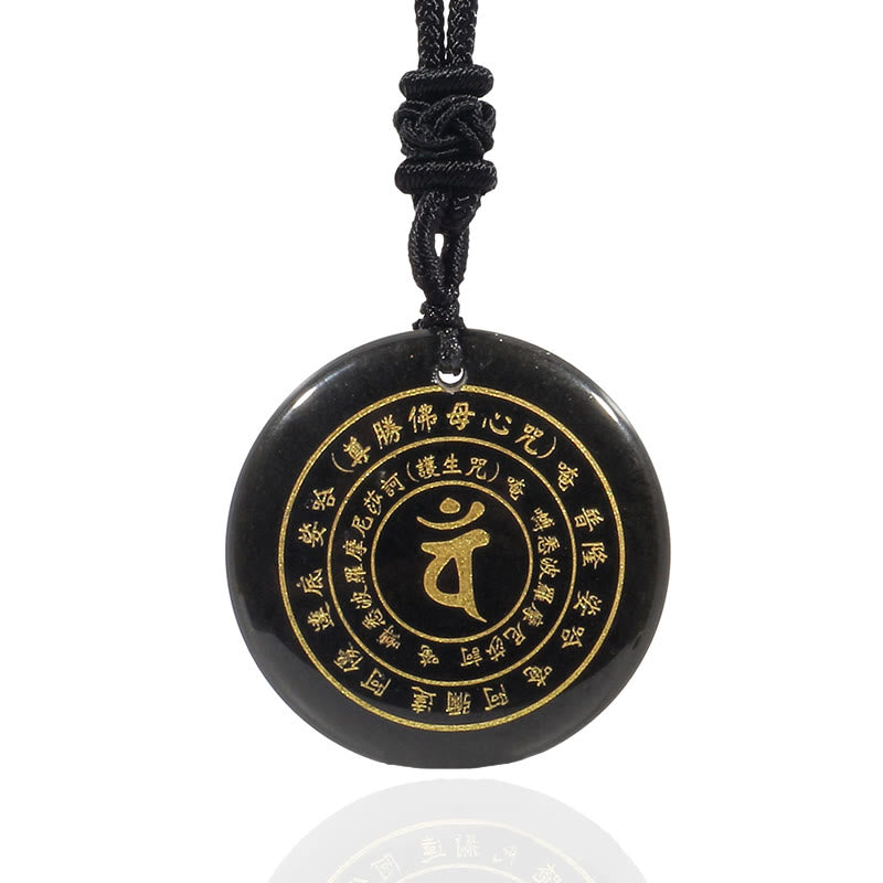 Nimara Ritual Vairocana Tathagata Sanskrit Mantra Various Crystal Black Obsidian Green Aventurine Strength Necklace Pendant