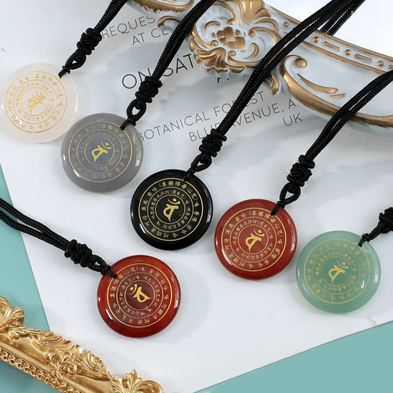 Nimara Ritual Vairocana Tathagata Sanskrit Mantra Various Crystal Black Obsidian Green Aventurine Strength Necklace Pendant