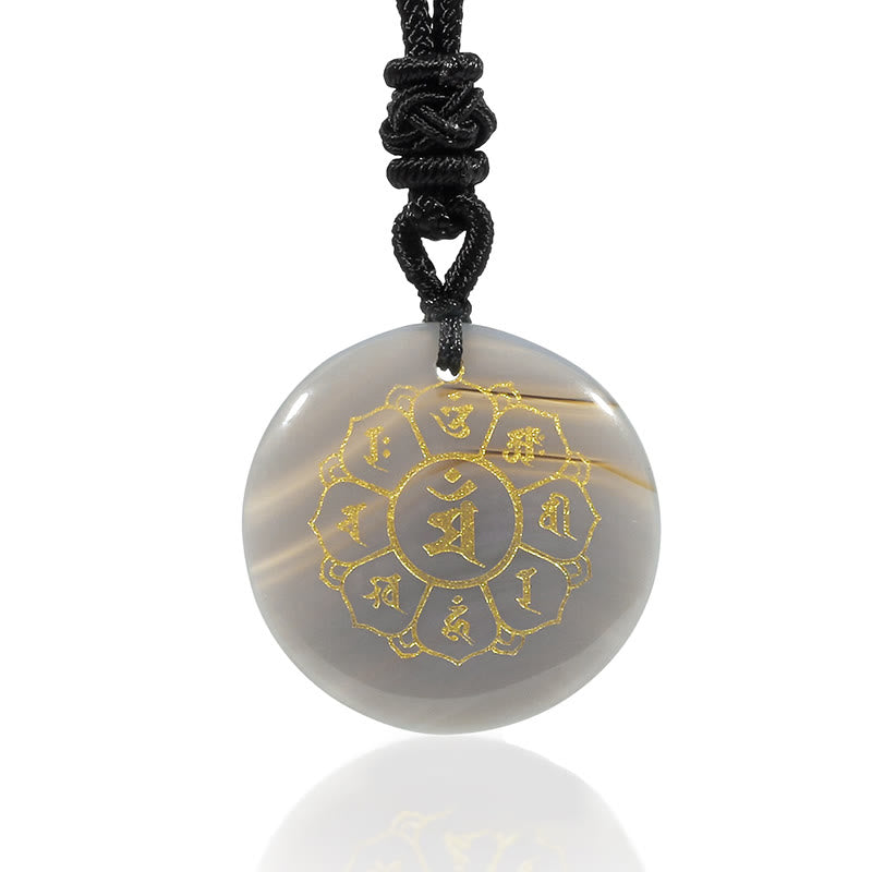 Nimara Ritual Om Mani Padme Hum Natural Various Crystal Black Obsidian Strength Necklace Pendant