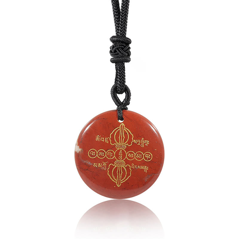 Nimara Ritual Vajra Dorje Sanskrit Pattern Natural Various Crystal Black Obsidian Fulfilment Necklace Pendant
