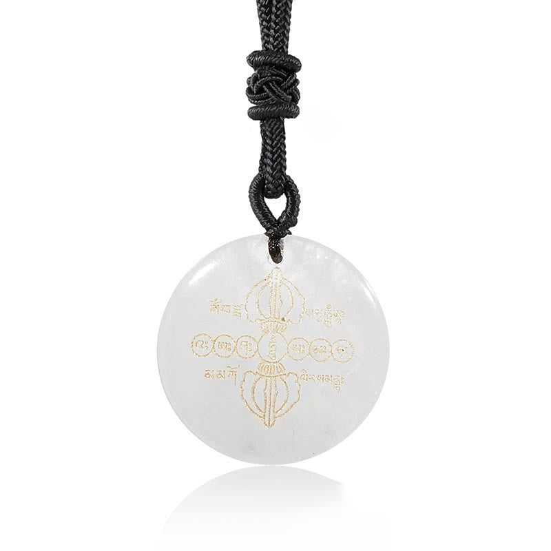 Nimara Ritual Vajra Dorje Sanskrit Pattern Natural Various Crystal Black Obsidian Fulfilment Necklace Pendant