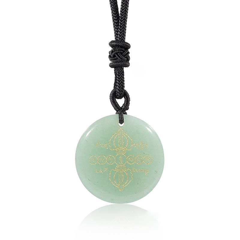 Nimara Ritual Vajra Dorje Sanskrit Pattern Natural Various Crystal Black Obsidian Fulfilment Necklace Pendant