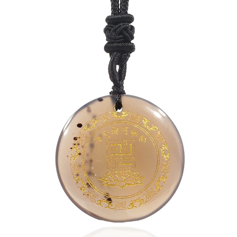 Nimara Ritual Swastika Lotus Pattern Natural Various Crystal Black Obsidian Purification Necklace Pendant