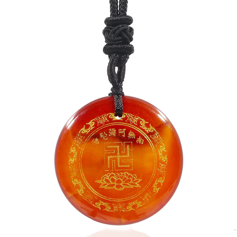 Nimara Ritual Swastika Lotus Pattern Natural Various Crystal Black Obsidian Purification Necklace Pendant