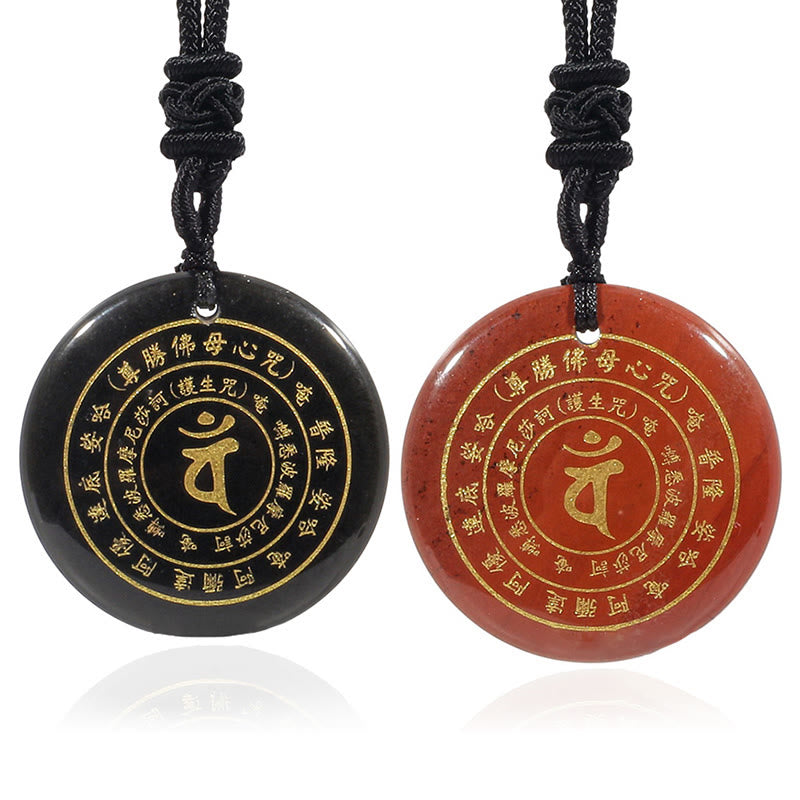 Nimara Ritual Vairocana Tathagata Sanskrit Mantra Various Crystal Black Obsidian Green Aventurine Strength Necklace Pendant
