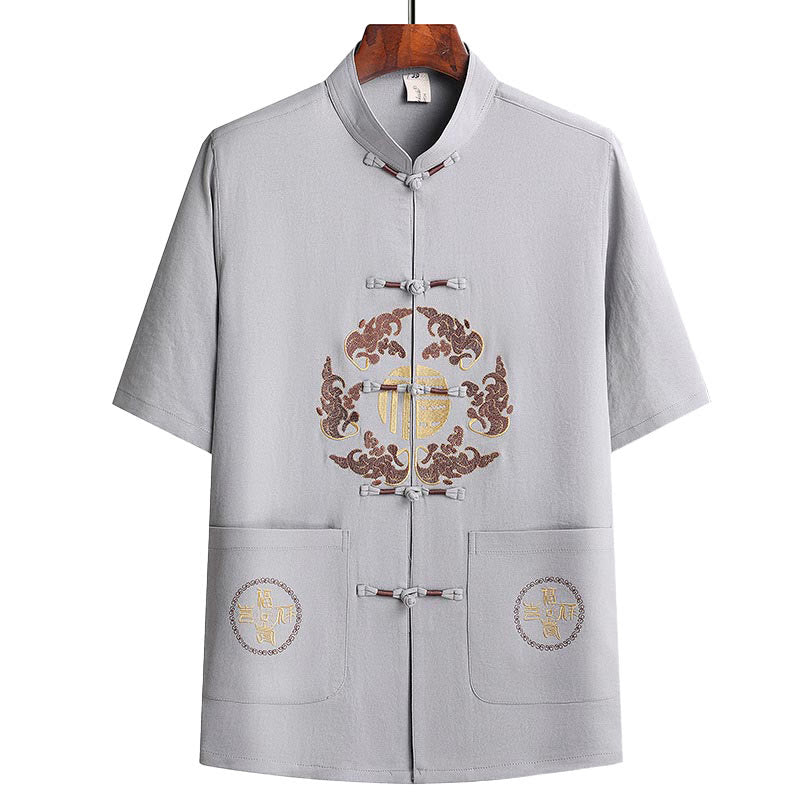 Nimara Ritual Fu Character Tang Suit Hanfu Traditional Uniform Short Sleeve Top Pants Clothing Men's Set