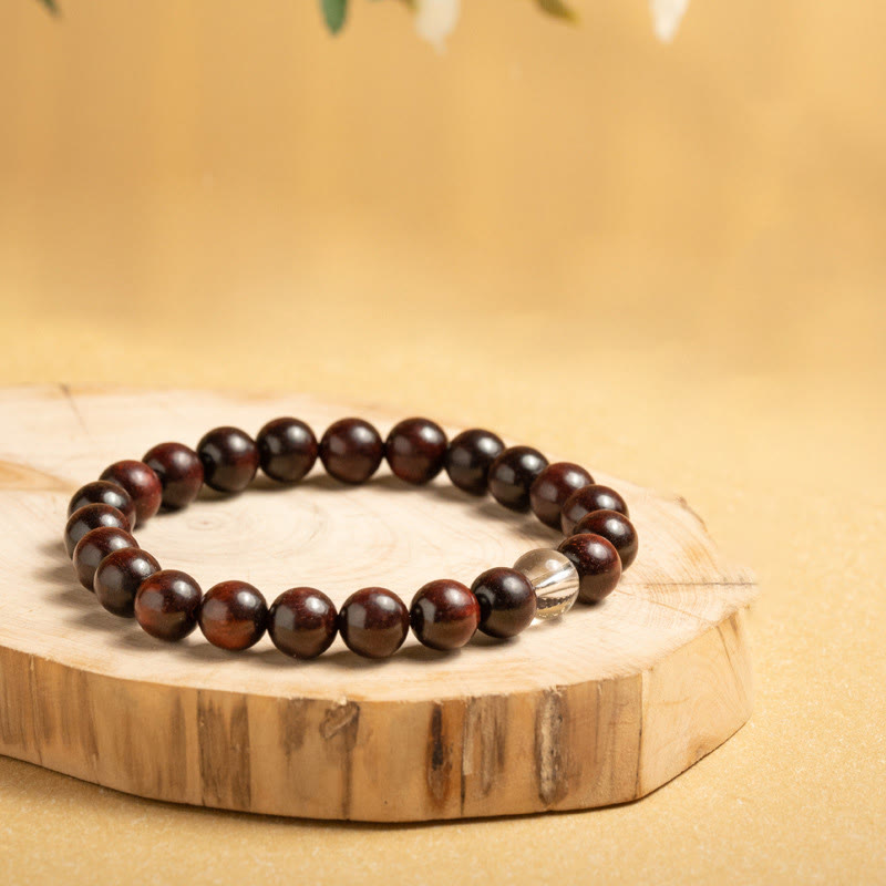 Nimara Ritual Small Leaf Red Sandalwood White Crystal Protection Bracelet