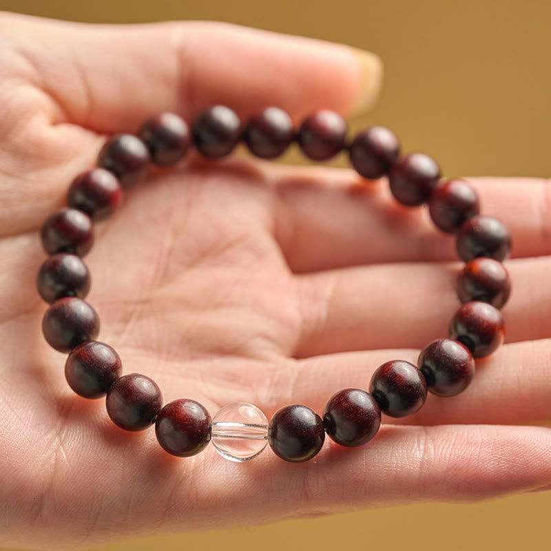 Nimara Ritual Small Leaf Red Sandalwood White Crystal Protection Bracelet