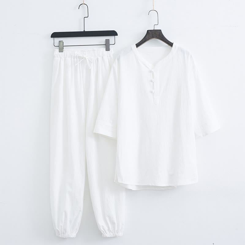 Nimara Ritual Solid Color Traditional Short Sleeve T-shirt Pants Clothing Men's Set