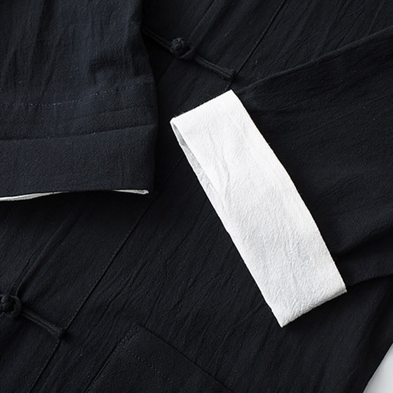 Nimara Ritual Frog-Button Chinese Tang Suit Half Sleeve Shirt Cotton Men Clothing With Pockets