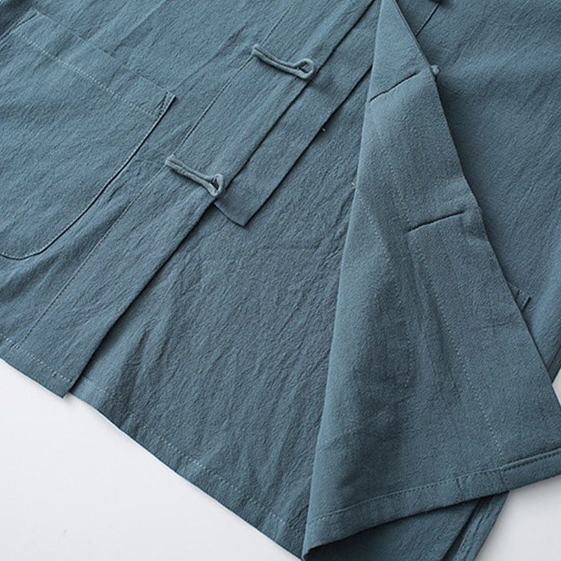 Nimara Ritual Frog-Button Chinese Tang Suit Half Sleeve Shirt Cotton Men Clothing With Pockets