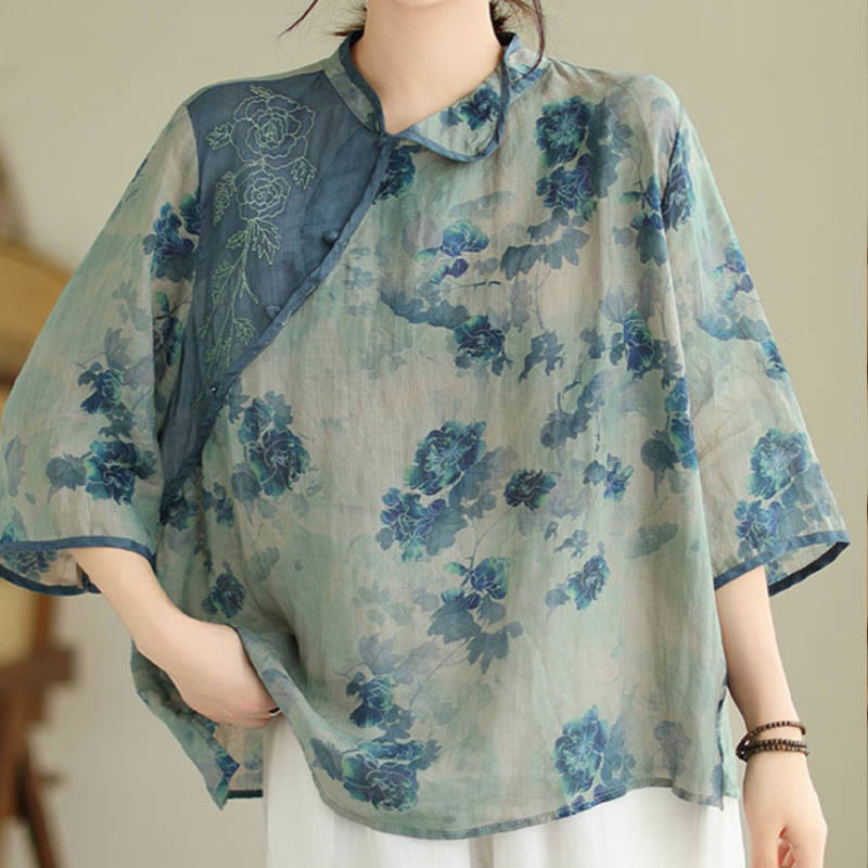 Nimara Ritual PLUS SIZE Blue Jacaranda Flower Design Three Quarter Sleeve Shirt