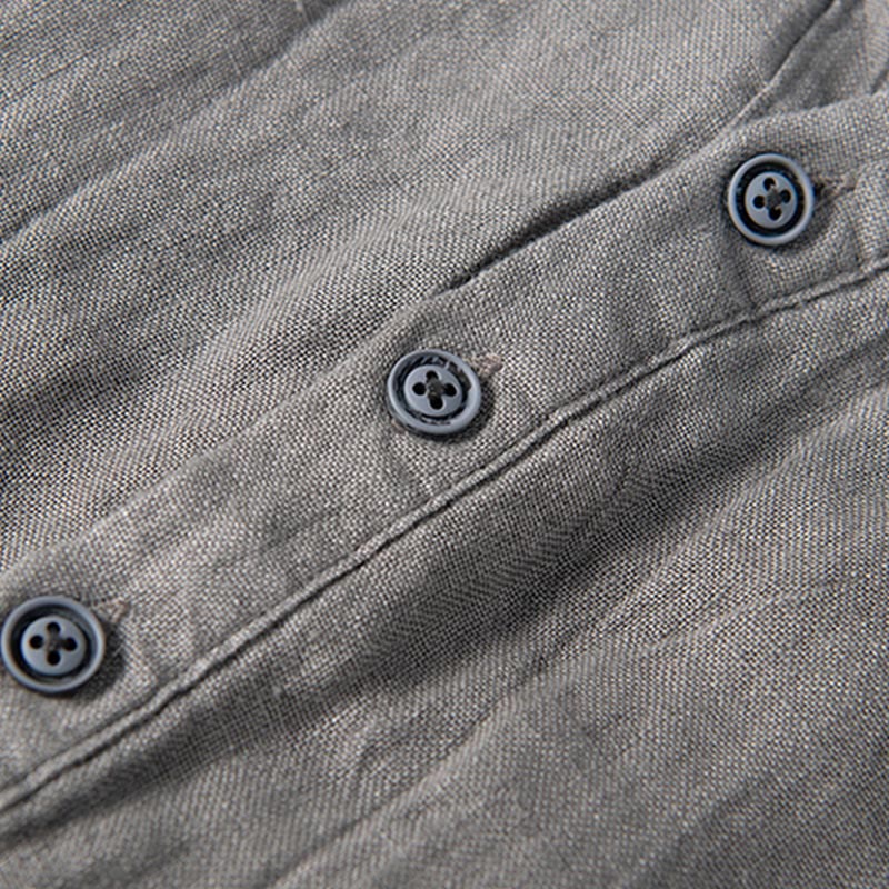 Nimara Ritual Solid Color Long Sleeve Half Button Shirt Cotton Linen Men Clothing