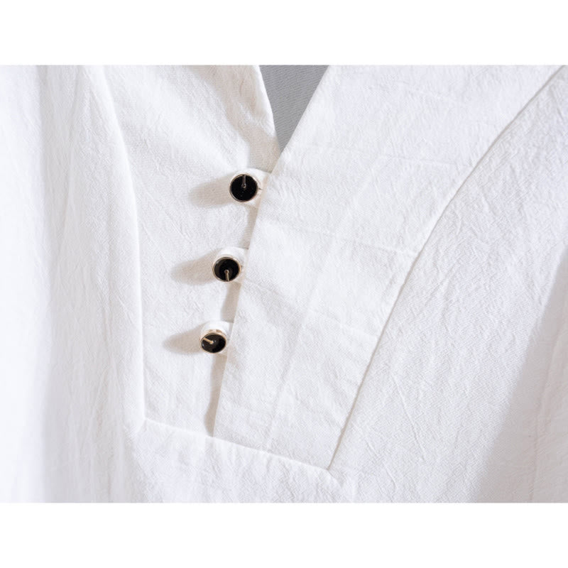 Nimara Ritual 2Pcs Solid Color Cotton Button Short Sleeve T-shirt Pants Men's Set