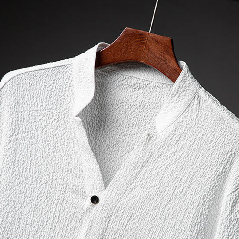 Nimara Ritual 2Pcs Solid Color Texture Button Half Sleeve Shirt Pants Men's Set