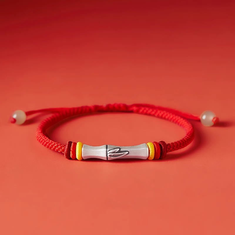 Nimara Ritual 999 Sterling Silver Red String Bamboo Enlightenment Bracelet