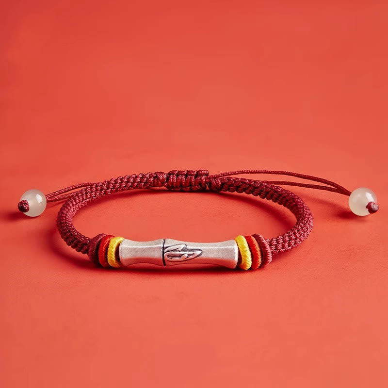 Nimara Ritual 999 Sterling Silver Red String Bamboo Enlightenment Bracelet