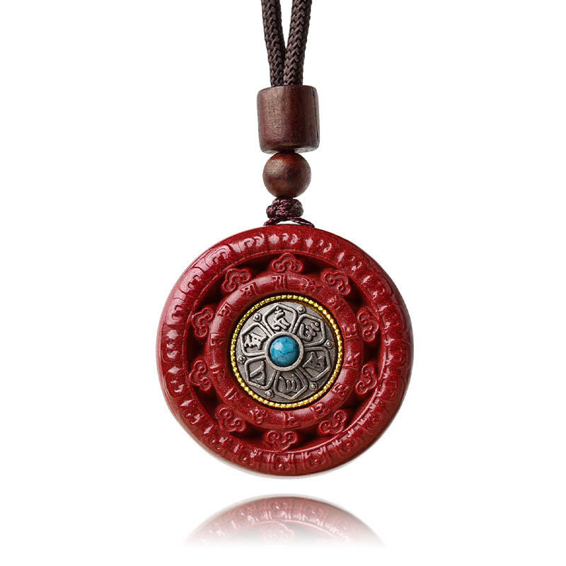 Nimara Ritual Cinnabar Om Mani Padme Hum Blessing Rotatable Necklace Pendant Key Chain