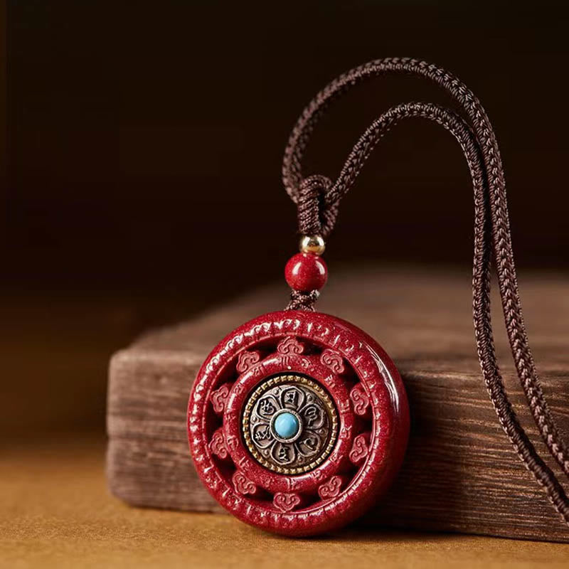 Nimara Ritual Cinnabar Om Mani Padme Hum Blessing Rotatable Necklace Pendant Key Chain
