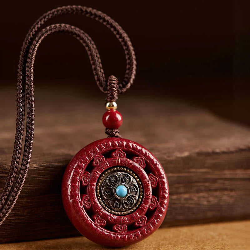 Nimara Ritual Cinnabar Om Mani Padme Hum Blessing Rotatable Necklace Pendant Key Chain