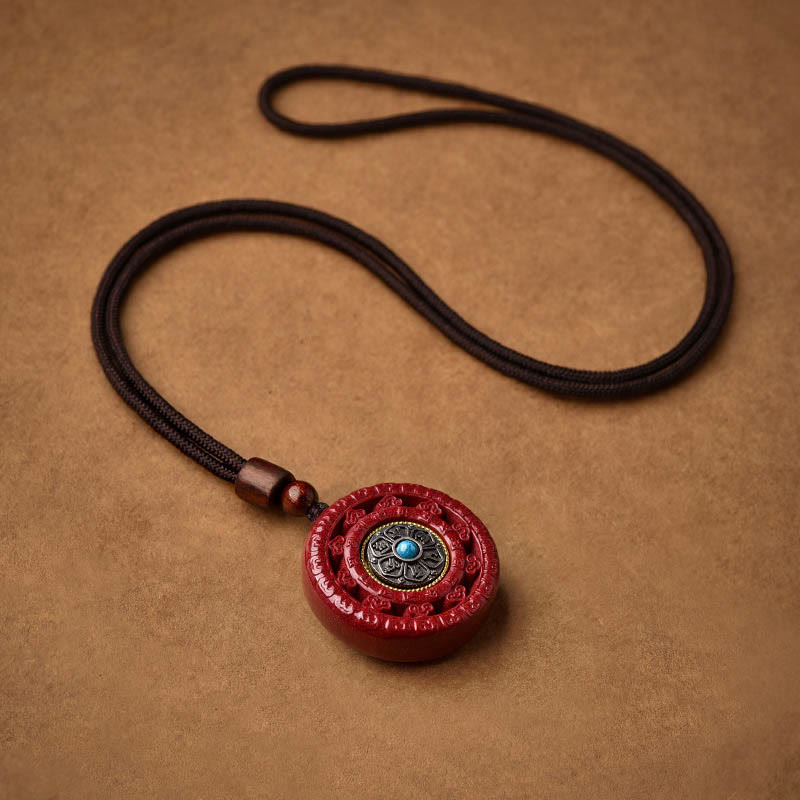 Nimara Ritual Cinnabar Om Mani Padme Hum Blessing Rotatable Necklace Pendant Key Chain