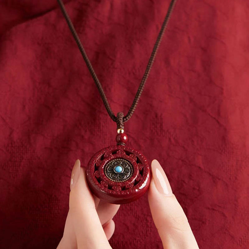 Nimara Ritual Cinnabar Om Mani Padme Hum Blessing Rotatable Necklace Pendant Key Chain