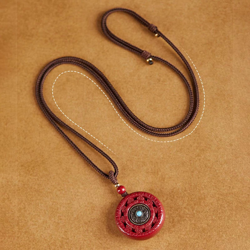 Nimara Ritual Cinnabar Om Mani Padme Hum Blessing Rotatable Necklace Pendant Key Chain