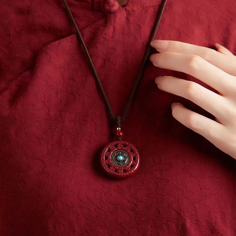 Nimara Ritual Cinnabar Om Mani Padme Hum Blessing Rotatable Necklace Pendant Key Chain