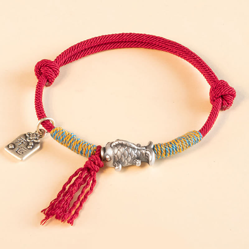 Nimara Ritual 999 Sterling Silver Red String Lucky Koi Fish Protection Bracelet
